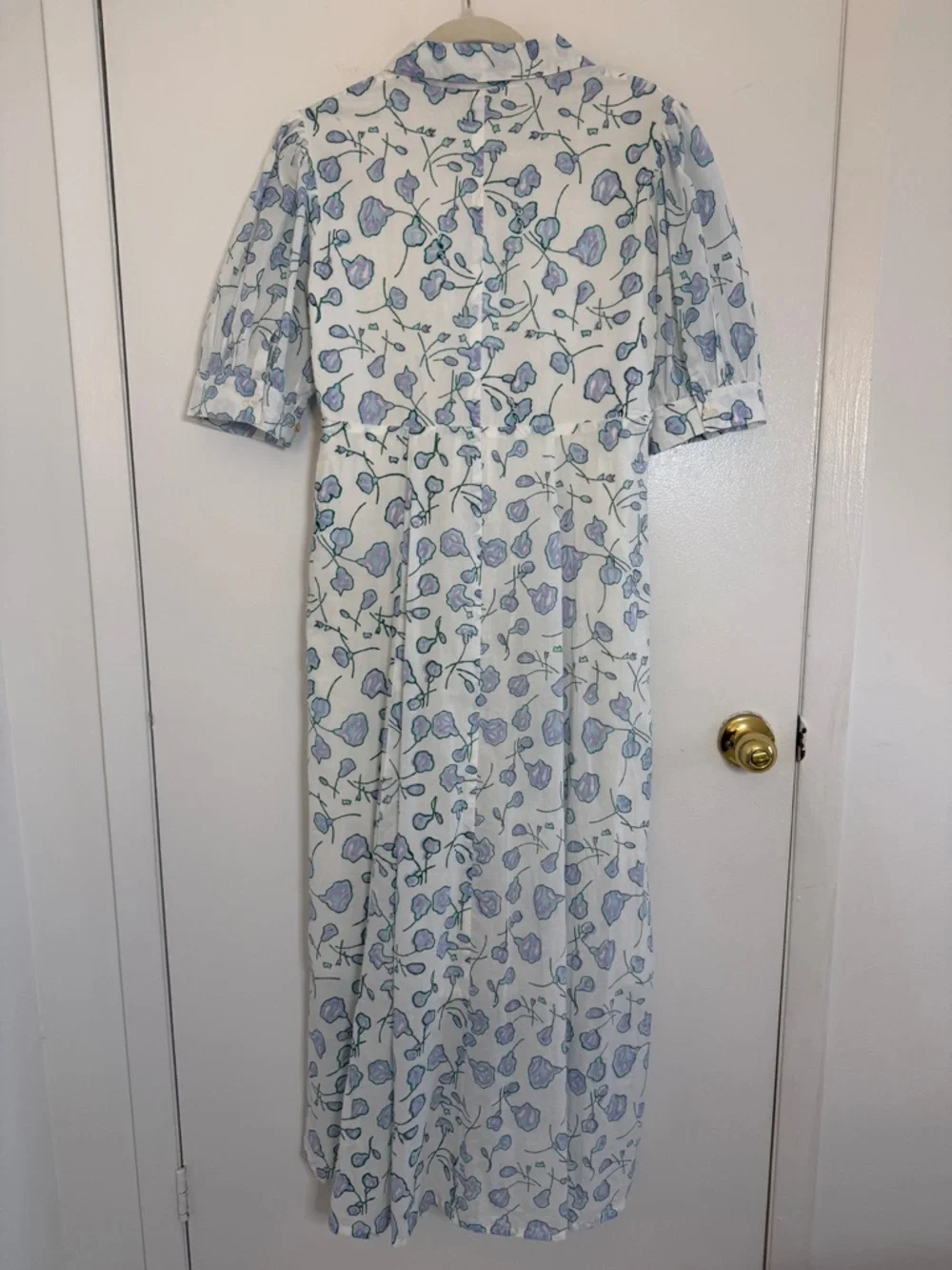 Julia India Amory JA Shirt Spring White Blue Floral Maxi Button Down Dress Small - Picture 6 of 8